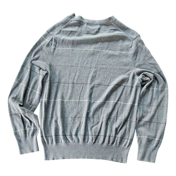 Banana Republic Luxury Blend Silk Cashmere V-Neck Mens Sweater Gray Stripe Large - Picture 2 of 8